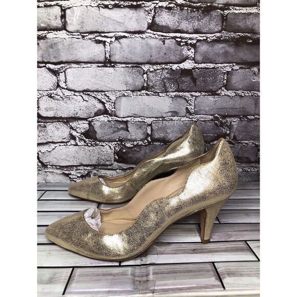 Loeffler Randall Gold Leather Shimmer Pointed Toe High Heels Women 9B US/39.5EU - Picture 10 of 16